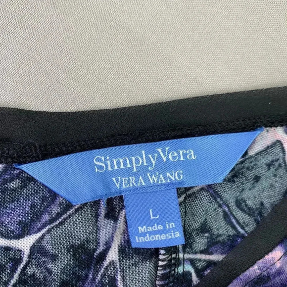 Simply Vera Wang Short Sleeve Tie Waist Shirt Dress Size L Purple Abstract - Picture 15 of 16